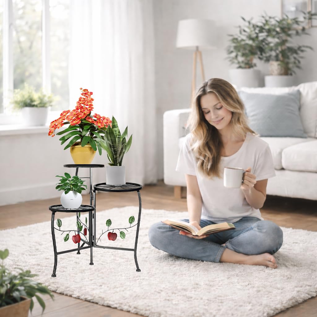 N.B.Y. 3 Tier Metal Plant Stand Indoor Outdoor Fold Waterproof Flower Plant Fit For Garden Balcony Patio Living Room Balcony Office Yard