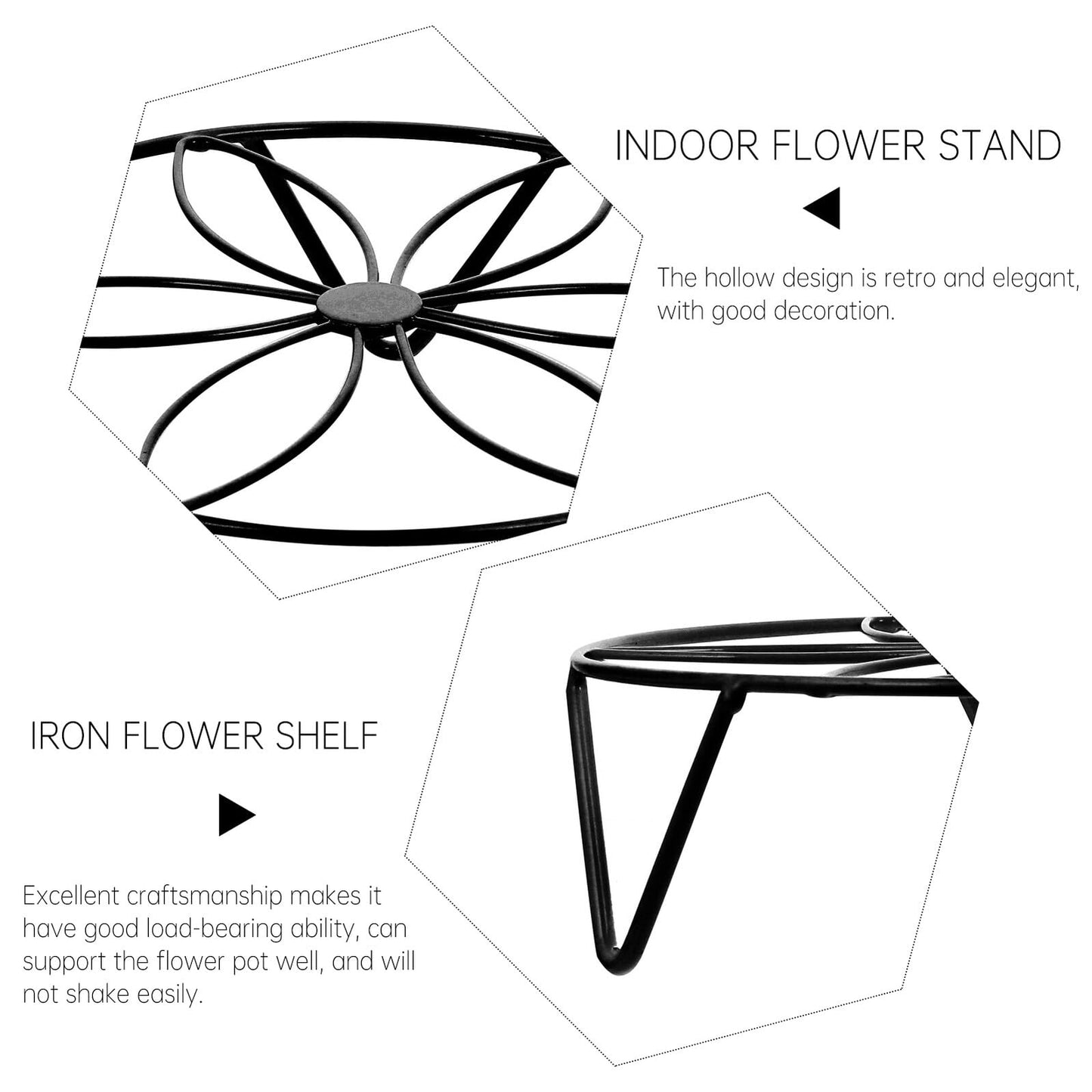 ARTIBETTER Iron Flower Stand and Plant Shelf for Indoor Outdoor Use, Black Metal Decorative Flowerpot Rack, Floor Balcony Garden Plant Holder, Heavy Duty Iron Flower Shelf