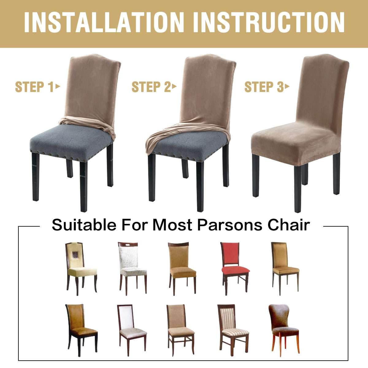 H.VERSAILTEX Dining Chair Covers Stretch for Dining Room Set of 4 Parson Chair Slipcovers Protectors, Soft Thick Solid Velvet Fabric Washable, Taupe