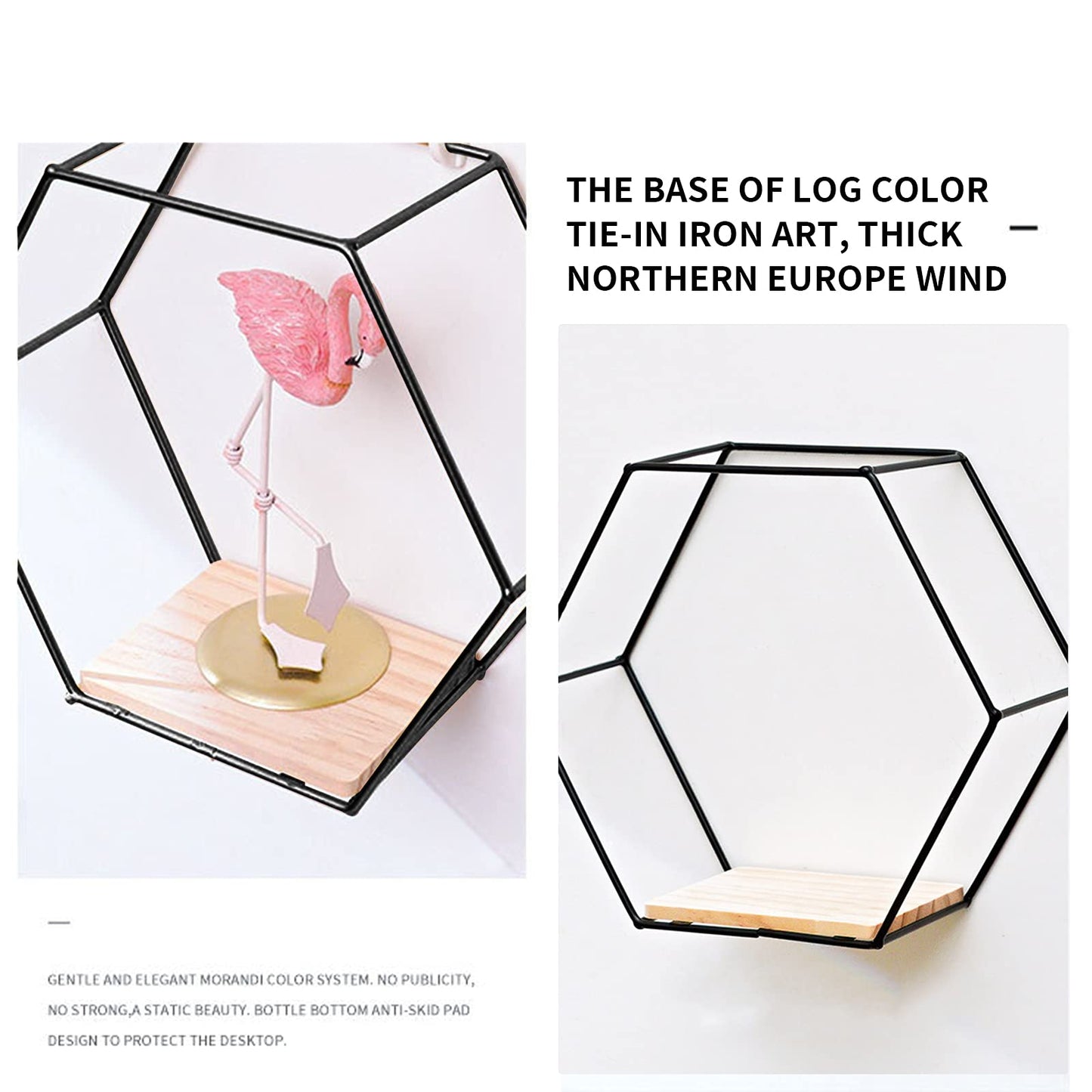 Wall Mounted Hexagonal Floating Shelves Black Set of 3 in Different Sizes, Modern Metal Wall Shelf, Simple Wood Partition Storage Shelves, Wall Decor Rack for Bedroom, Living Room, Kitchen and Office