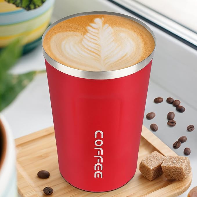 CS COSDDI 12 oz Stainless Steel Vacuum Insulated Tumbler - Coffee Travel Mug Spill Proof with Lid - coffee Cup for Keep Hot/Ice Coffee,Tea and Beer （Red）
