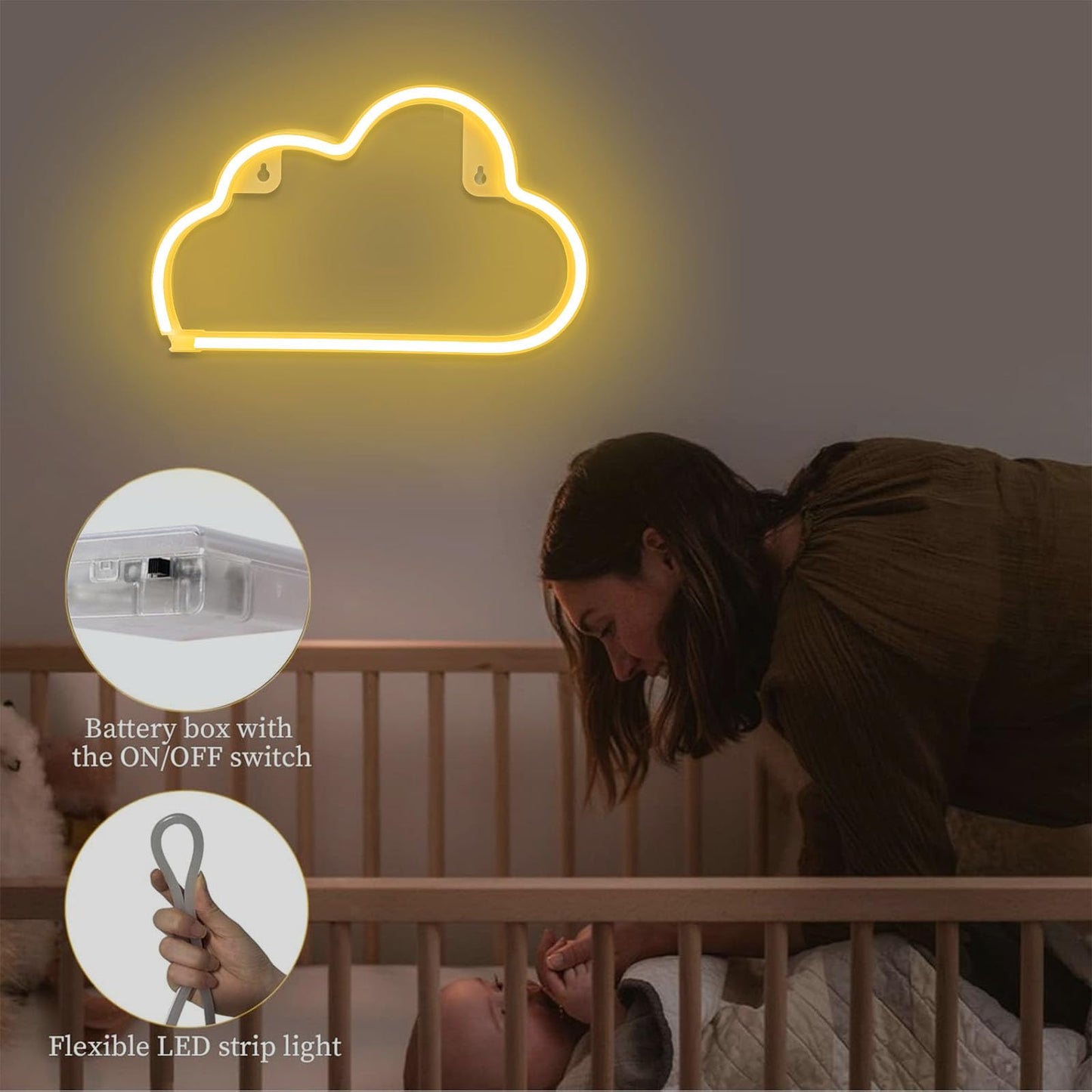 Cloud Neon Sign Warm White Cloud Light Sign for Wall Decor,Battery or USB Powered Clouds Shaped LED Sign Decoration Lights for Bedroom Aesthetic Teen Girl Kid Room Christmas Birthday Wedding Party