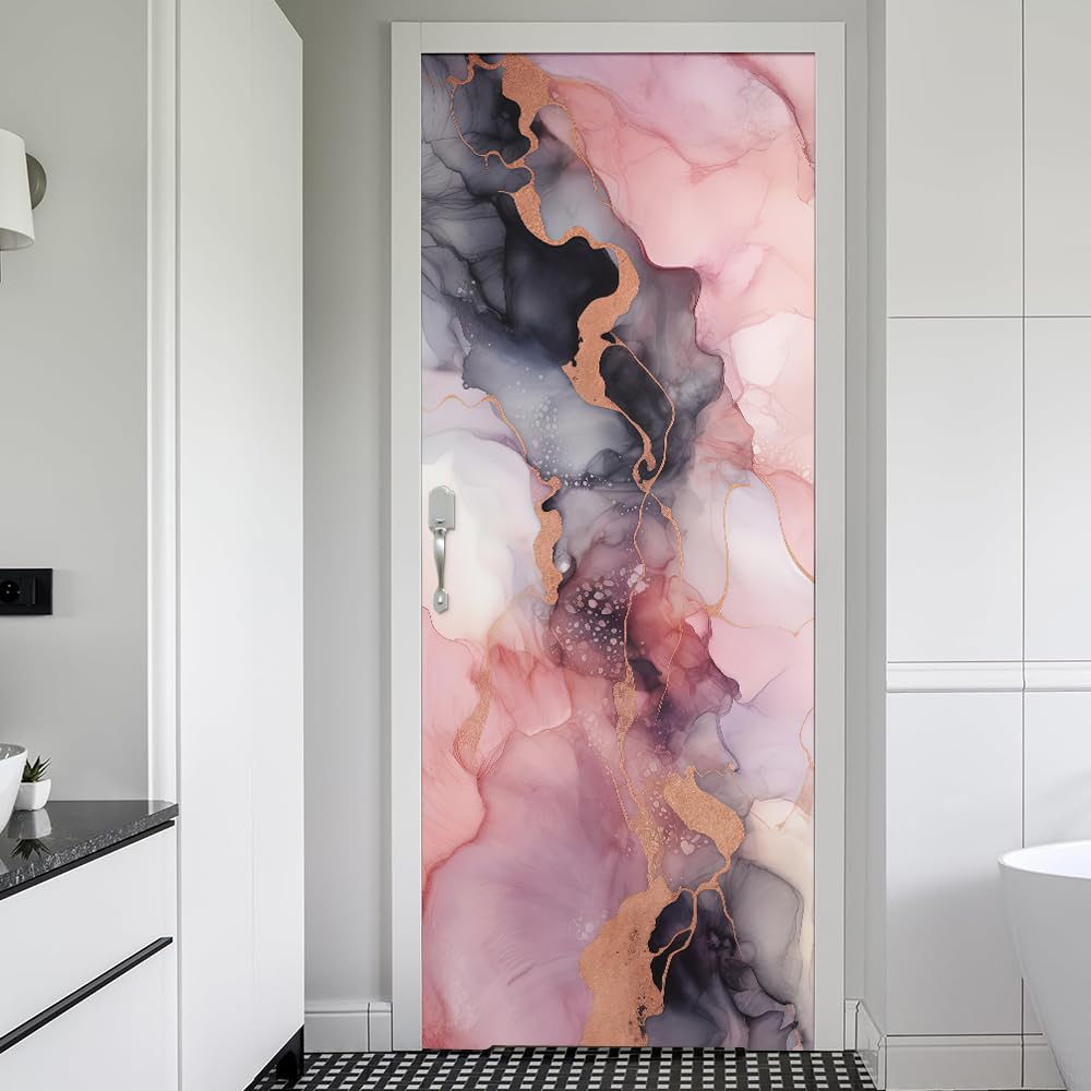 REDAMANCY Modern Pink Grey Purple Abstract Marble Peel and Stick Door Stickers Vinyl Decals Decor Modern Self-Adhesive, Waterproof, Removable