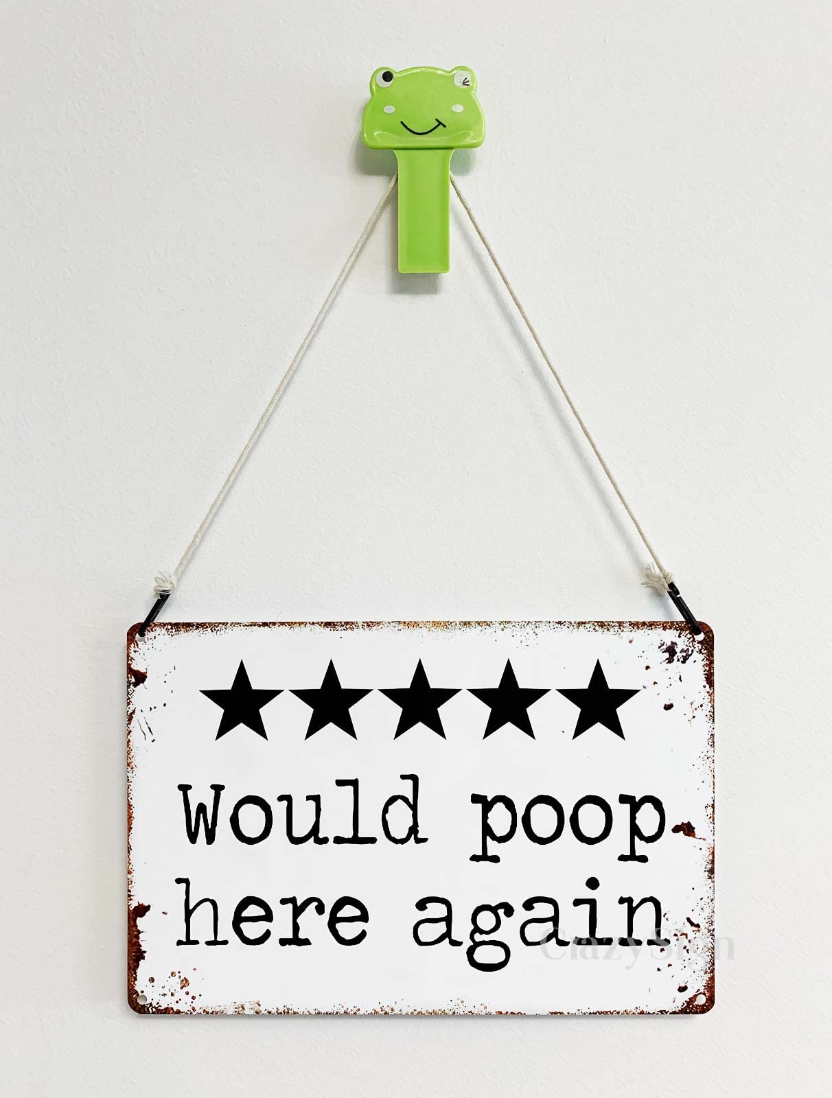 CrazySign Would Poop Here Again - Funny Five Star Rating Bathroom Sign Decor - Indoor Outhouse Bathroom Door Wall Art 8 x 12 Inch (221)