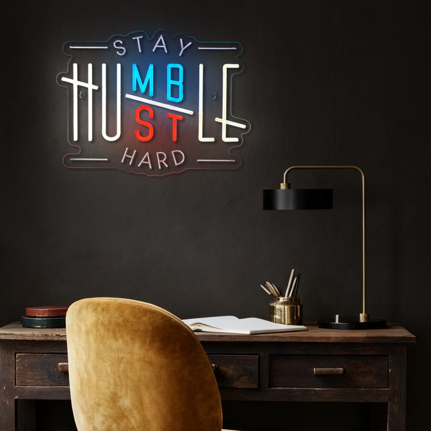 Hustle Neon Sign Humble Neon Sign for Wall Decor Stay Humble Hustle Hard USB Dimmable LED Neon Lights for Boys Girls Room Office Gameroom Men Cave Holiday Birthday Christmas Gift