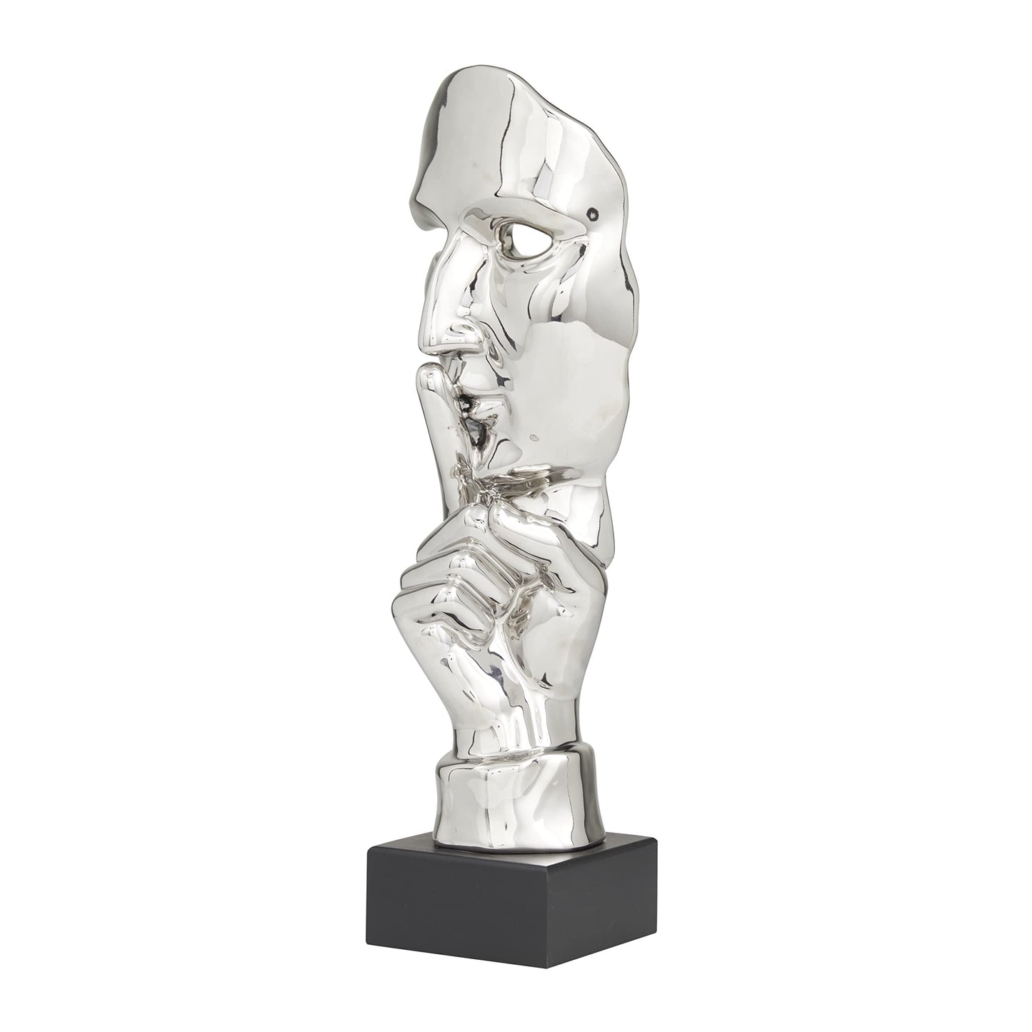 Deco 79 Polystone Mask Decorative Sculpture Quiet Gesture Home Decor Statue, Accent Figurine 5" x 5" x 17", Silver