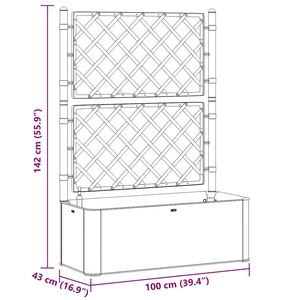 Yamxder 39.4x16.9x55.9 in Anthracite Plastic Raised Garden Bed with Trellis, Self-Watering Planter for Climbing Plants, Large Outdoor Planter Box for Patio Balcony