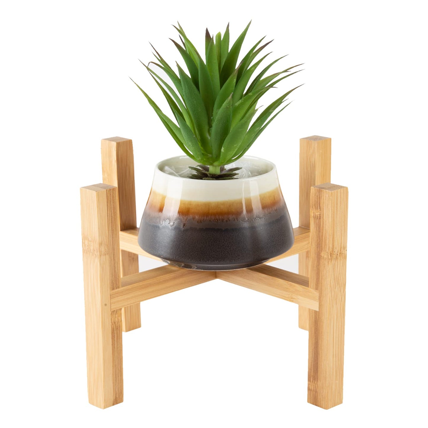 OYSIR 6.5 inch Modern Plant Stand & 5.5" Bamboo Saucer, Mid-Century Planter Holder, Plant Saucer, Round Bamboo Tray for Flower Pot, Planter Pot Tray, Prevent The Floor Wet, Not Include Planter Pot