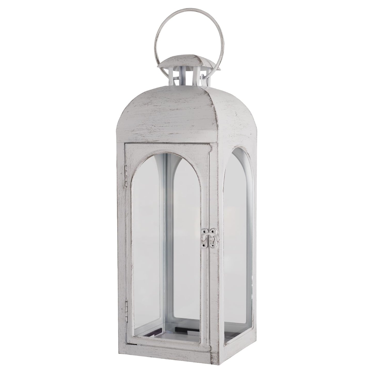 Damsico Lantern Decorative Indoor & Outdoor, Large Hanging Candle Lanterns, Metal Decorative Candle Lanterns, Waterproof Hanging Lantern for Porch Patio Wedding Home (White)