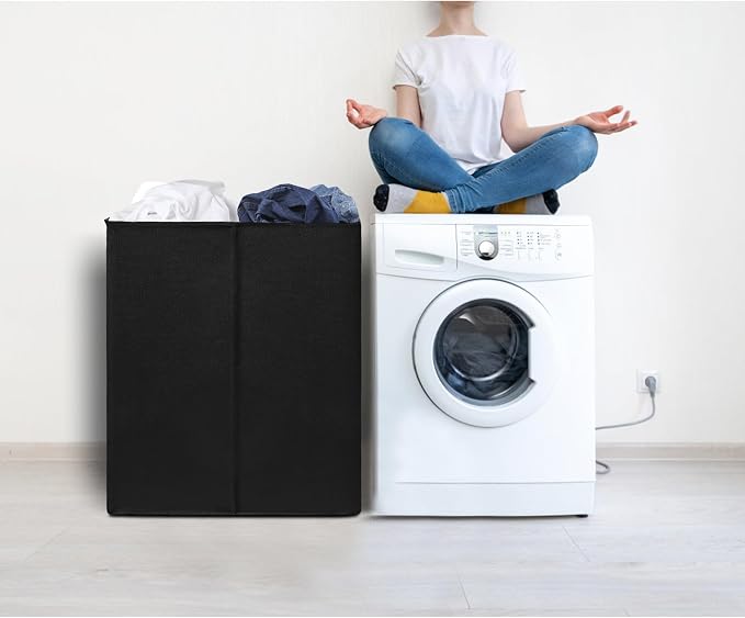 DOKEHOM 150L Extra Large Laundry Hamper with Lid, 2-Section Double Laundry Basket with Removable Mesh Liner Bags, Collapsible Clothes Sorter for Family, Bedroom, Laundry Room, Black