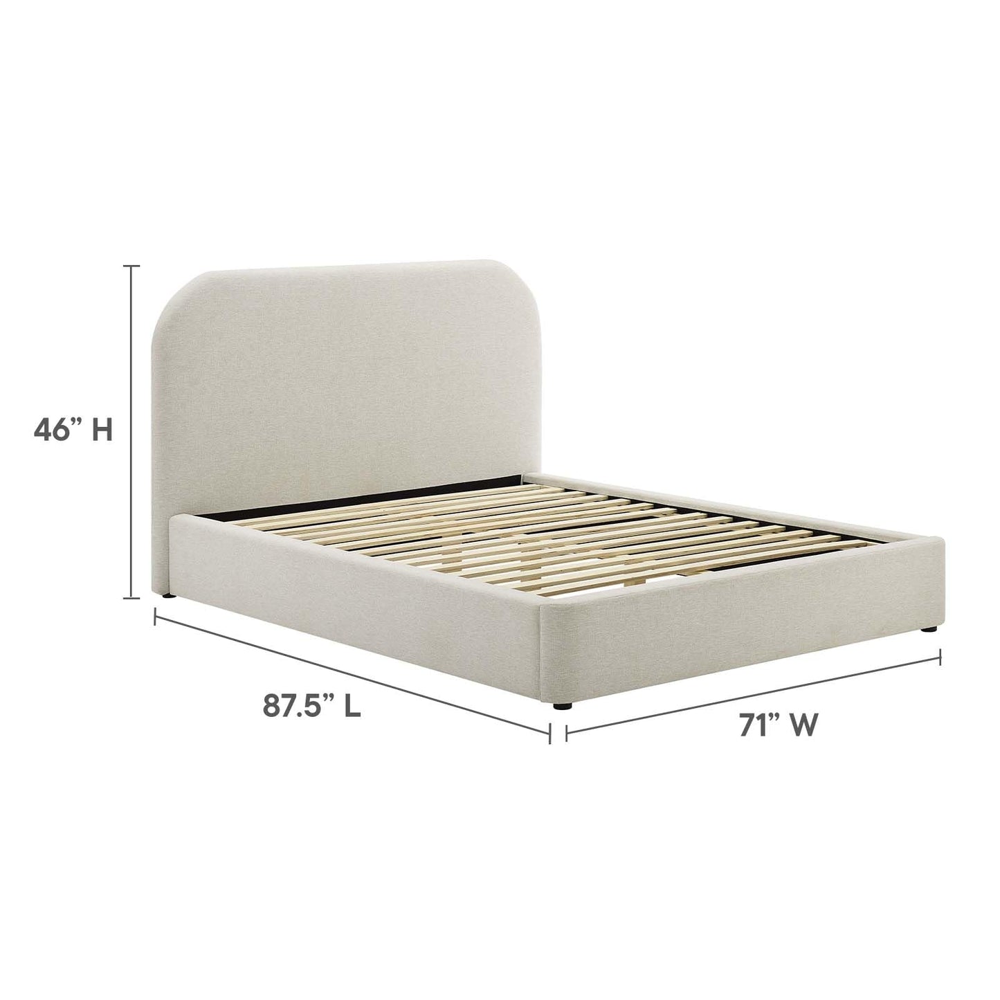 Modway Keynote Modern Queen Bed Frame with Curve Shaped Headboard in Heathered Weave Ivory, Woven Heathered Fabric Upholstery, Queen Size Platform Bed, Soft Cloud Bed Frame, No Box Spring Needed