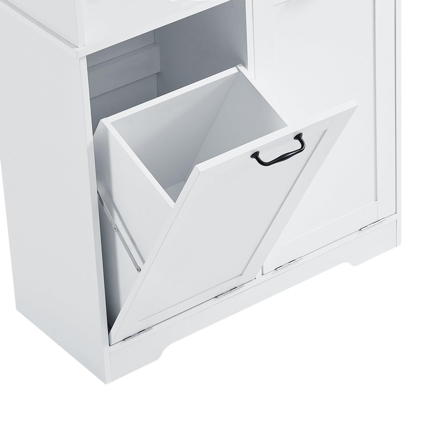 68" Tall Bathroom Storage Cabinet with One Door and Two Laundry Hampers for Home Display Organizer, Adjustable Shelf, White