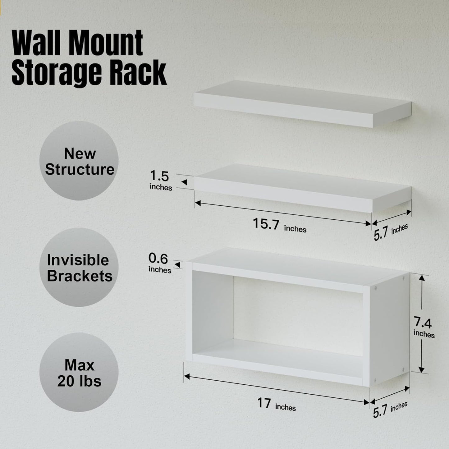 RICHER HOUSE White Floating Shelves Set of 3, Modern Bathroom Shelves Wall Mounted Shelves for Wall Decor, Over Toilet White Wall Shelves for Bathroom Bedroom, Living Room, Kitchen