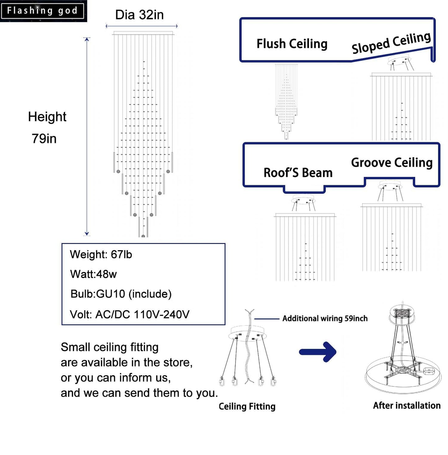 Flashing God D32''X H79'' Foyer Chandelier for High Ceilings,Square Crystal Raindrop Chandeliers,Large Chandelier for Entrance Foyer Villa,4 Tier Chandeliers