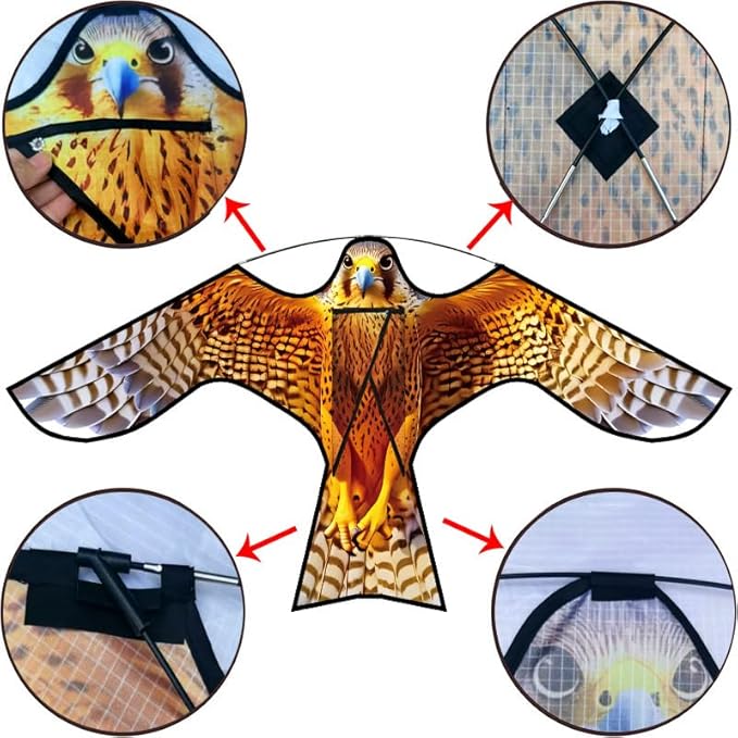 HENGDA KITE Bird Hawk Flying Kite with Pole Crops Farm Protector Bird Scarer Flying Kite with 4m Pole Yellow