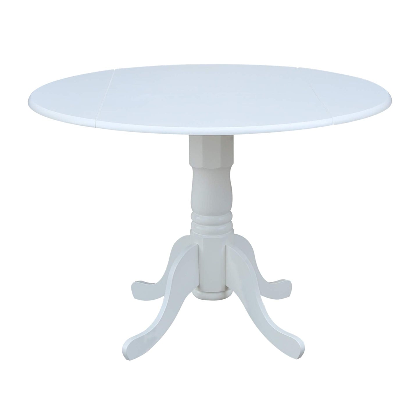 IC International Concepts, 42" Round Dual Drop Leaf Pedestal Dining Table, Solid Real Wood, Sturdy Parawood, White