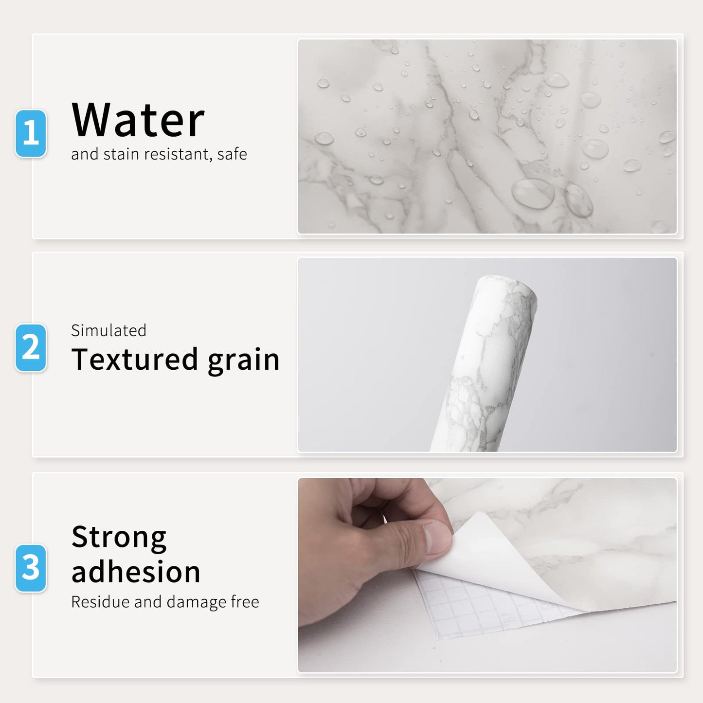 Art3d 15.8" x 120" (Pack of 1) Tile Sticker Marble, Gray