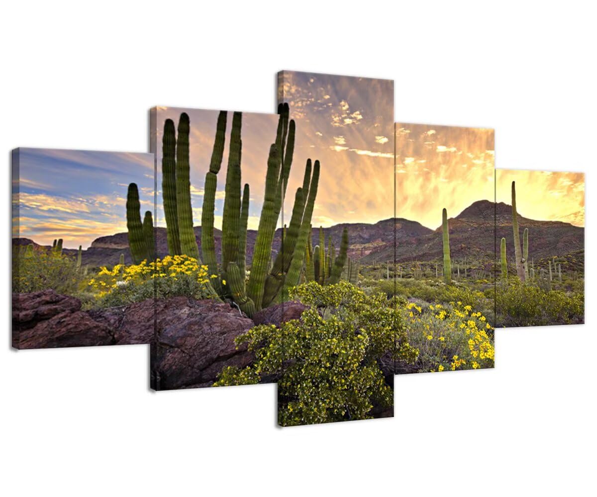 Sunrise Organ Pipe Cactus National Monument Canvas Wall Art for Living Room Bedroom Bathroom Home Decorations Framed Artwork Ready to Hang(60''W x 40''H)