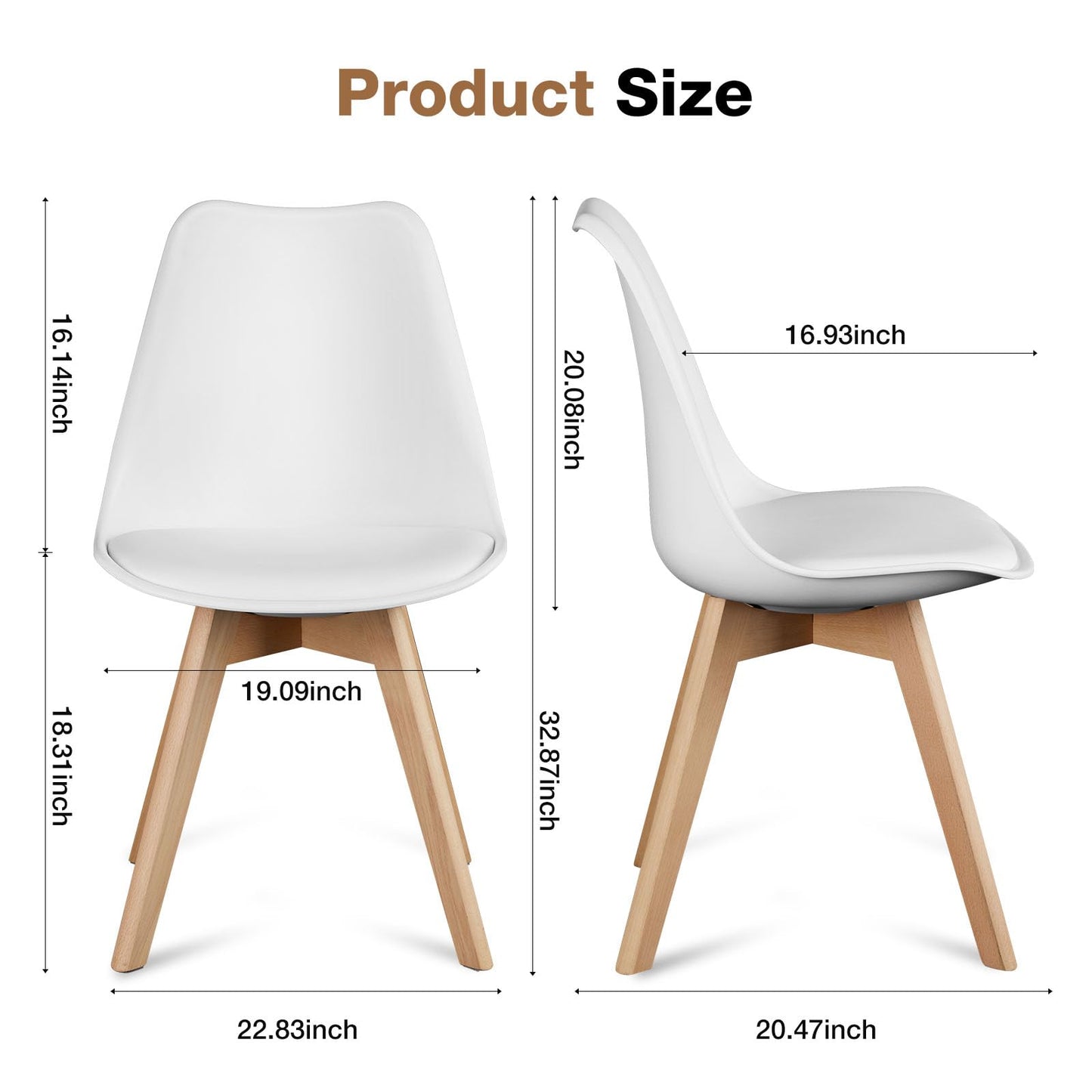 OLIXIS Modern Dining Chairs Set of 8, PU Leather Upholstered Kitchen Chairs with Wood Legs, Mid Century Accent Chairs for Living Room, Bedroom, Outdoor Lounge, White