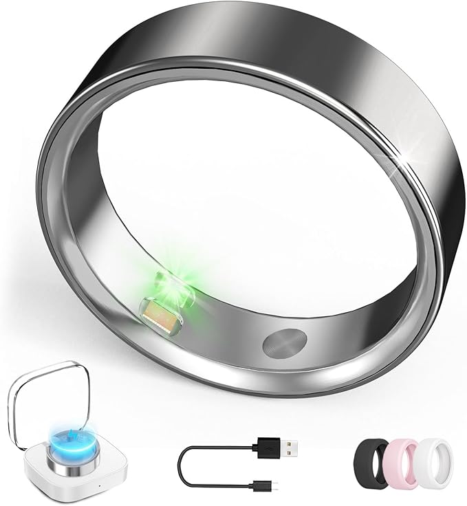 Smart Ring with Vibration Alerts, Health Tracker Ring with Body Temperature Monitor, Heart Rate, Sleep & Fitness Tracking, Waterproof Activity Ring for Men & Women, No App Fees (Gunmetal Gray, 11#)
