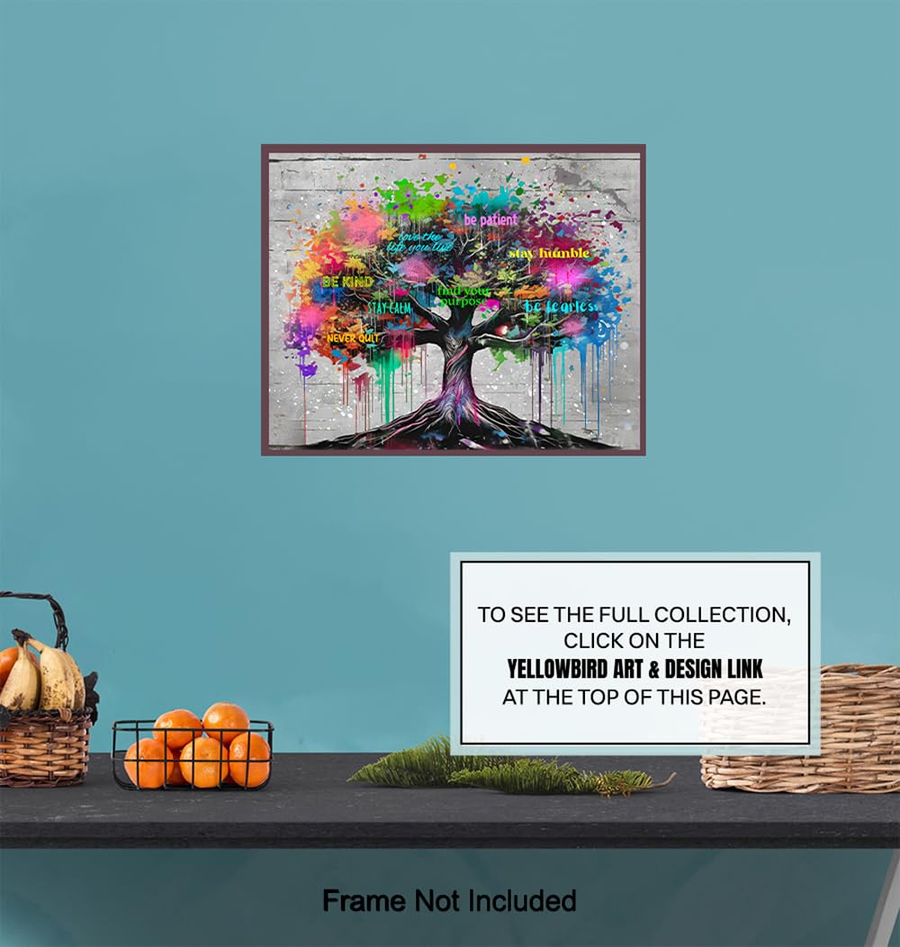 Inspirational Tree of Life Wall Art - Home Office Gifts for Women - Boss lady - Womens empowerment - Growth mindset - Success Wall Art - Graffiti Decor - Banksy Print - Motivational poster