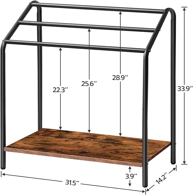 HOOBRO Freestanding Towel-Rack for Bathroom, 3 Tier Blanket Rack for Living Room, 31.5" L x 14.2" W x 33.9" H, Quilt Blanket Ladder Holder, Drying and Display Rack, Rustic Brown and Black BF80LB01