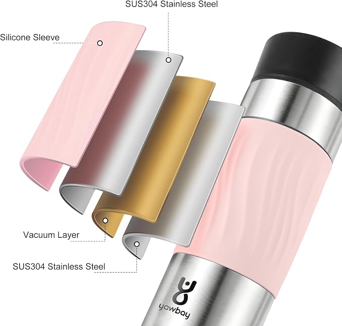Travel Coffee Mug with 360°Lid, Travel Coffee Tumbler 16 oz Leak Proof, Stainless Steel Insulated Travel Mugs for Hot and Cold Spill Proof Leak Proof(Pink)