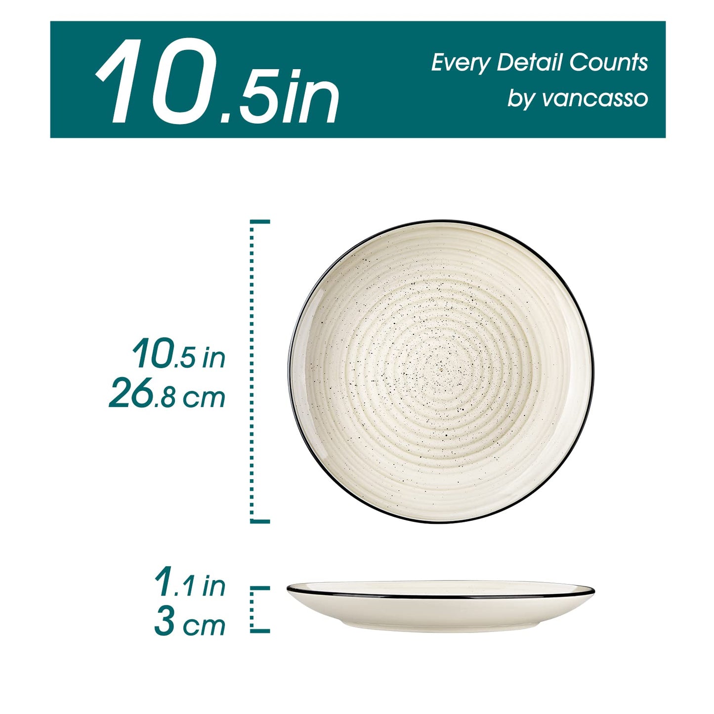 vancasso Bonbon Dinner Plates Set of 6, 10.5 Inch Ceramic Dinner Pasta Plates,Large Dinnerware Plate for Kitchen, Microwave & Dishwasher Safe Serving Bowls, Beige