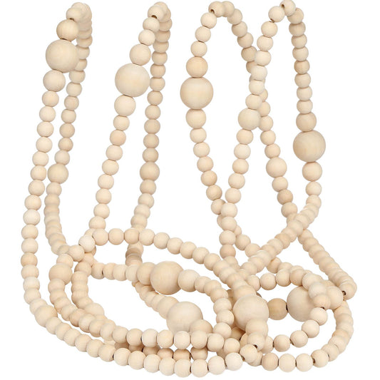 12 Feet Christmas Wooden Beads Garland Round Craft Farmhouse Vintage Wood Bead Garlands for Xmas Decoration Supplies(Natural Color)