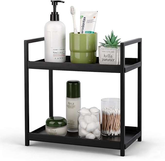 Anyoifax Bathroom Counter Organizer 2 Tier Vanity Storage Countertop Shelf Makeup Organizer Perfume Tray Skincare Holder for Sink, Dresser, Kitchen, Small Black
