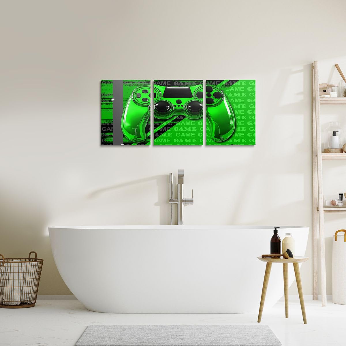Feelyou Gamer Canvas Wall Art 12" x 16" 3 Piece Game Controller Office Wall Artwork Posters for Teens Adults Gaming Gifts Bathroom Wall Art for Home Gamepad Green and Black Wall Painting