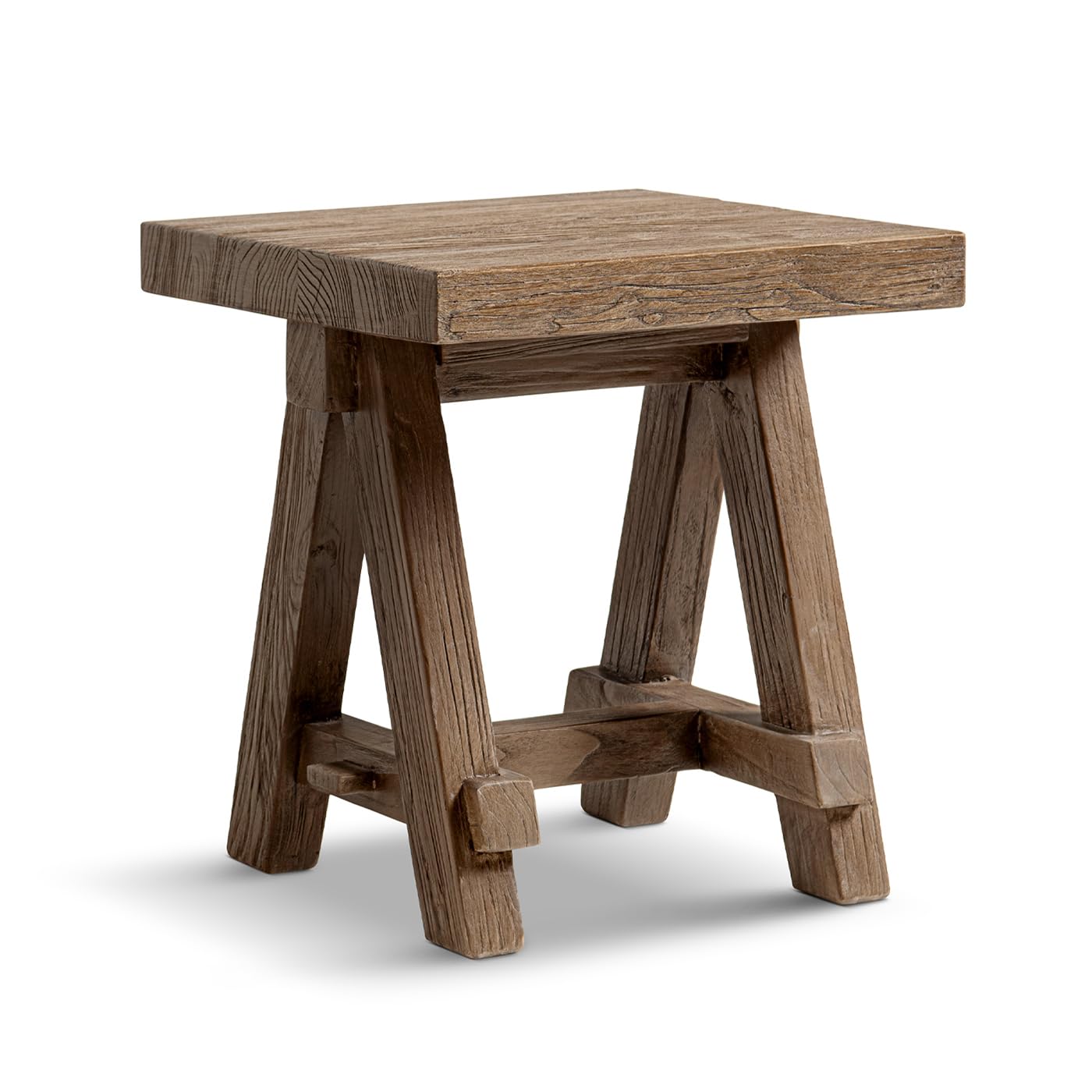 Jennifer Taylor Home Hawthorne 18” Square Reclaimed Elm Trestle Side Table, Heritage Medium-Dark Brown Reclaimed Elm
