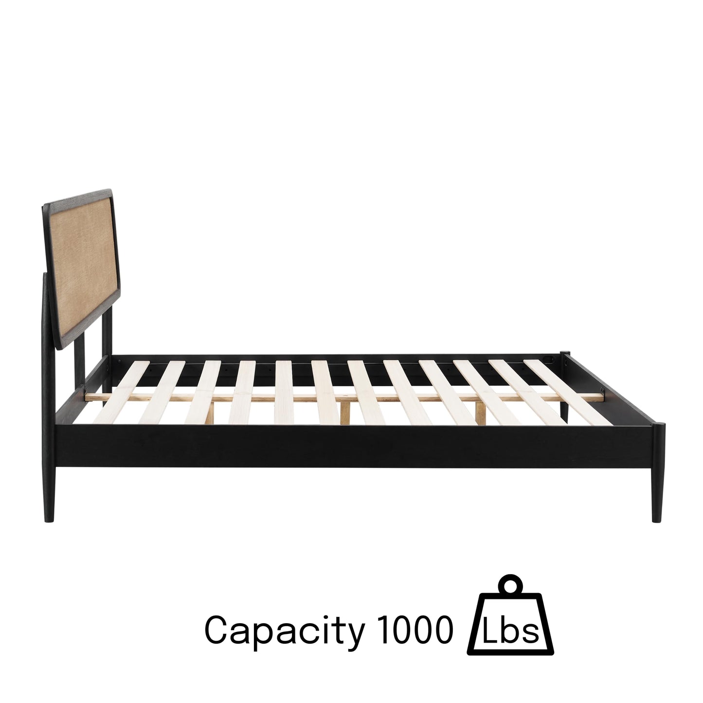 NTC Lupin Wooden Bed Frame with Headboard, Solid Oak and Rubber Wood Foundation with Silent Slats and Wood Central Supports, 1000 Lb Capacity, Effortless Assembly, Queen - Burnt Black