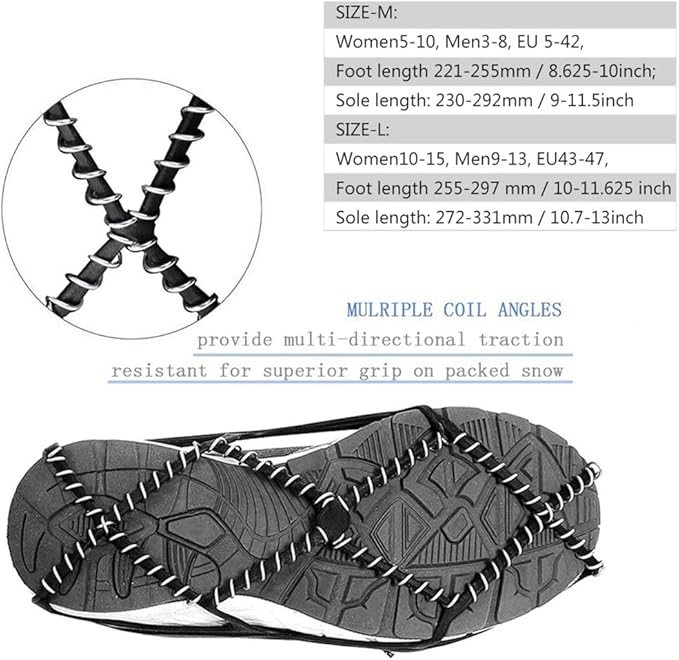 Ice Cleats, Highly Elastic Traction Cleats Grippers with Magic Tape Straps and Storage Bag, Anti Slip Walk Traction Cleats for Hiking Walking on Snow and Ice