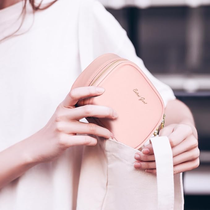 Mini Makeup Bag with Led Mirror, Small Travel Make up Bag 3 Light Modes Adjustable Brightness, for Women Organizer Cosmetic Bag, Portable Travel Train Toiletry Bag, for Pool Parties Work Touch-Ups