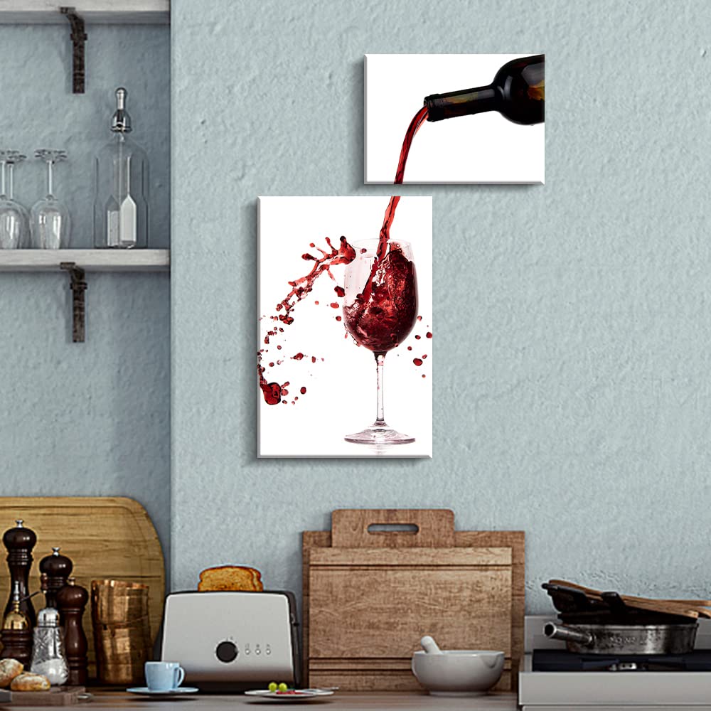 Pinetree Art Wine Wall Decor for Kitchen Modern Kitchen Wall Art Dinning Room Wall Decor 2 Panels Wine Canvas Art for Home Kitchen Decoration (wine a bit)