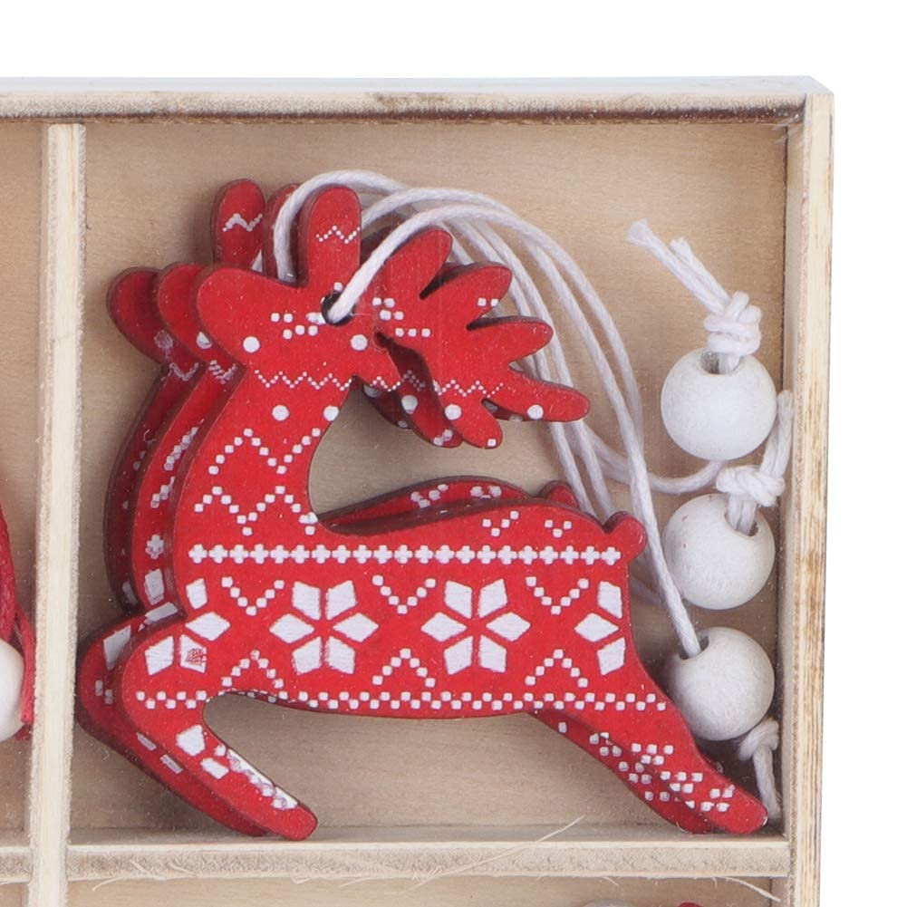 Yosoo 12pcs Christmas Tree Hanging Pendant, Wooden Christmas Decoration with Ropes, Multi Color, Traditional with Whimsical Motifs