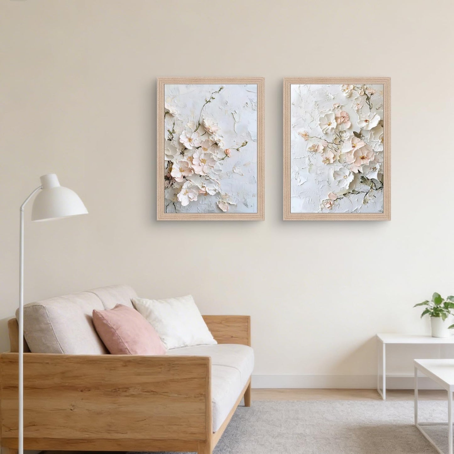 Framed 3D Floral Texture Canvas Wall Art Relief Textured Floral Oil Painting Modern Neutral Floral Poster Gallery Framing Plant Decor Living Room Bedroom 12x16inch x 2 Ready to Hang