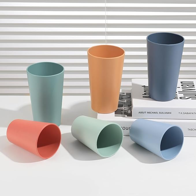 HEYCOME Set of 12 Wheat Straw Cups, 6 Pcs 20 oz & 6 Pcs 12 oz Unbreakable Drinking Cups, Reusable Plastic Cups Sets for Outdoor Camp Kitchen, Microwave & Dishwasher Safe, Bpa Free, 6 Colors