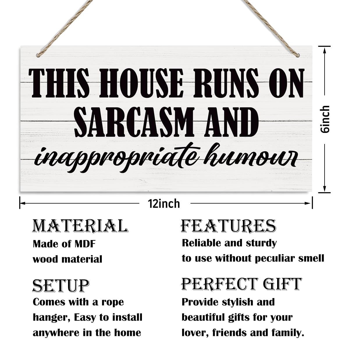 This House Runs On Sarcasm and Inappropriate Humor Sign, Funny Wood Sign, Hanging Printed Wooden Plaque Decor, Rustic Wall Decoration, Modern Home Decor, Funny Housewarming Gift