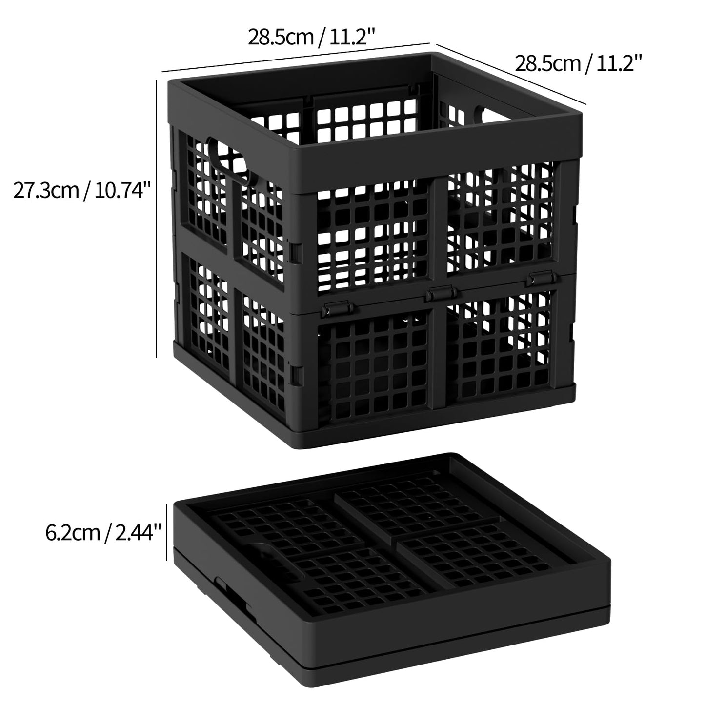 Xeabia 18 L Square Milk Crate, Plastic Stackable Storage Milk Crates, 3 Pack, Black