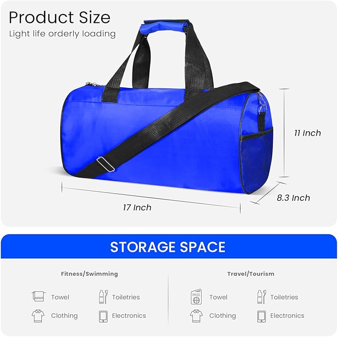 C&F BOGMOST Small Gym Bag for Travel & Duffel - 17 Inch Lightweight Carry On Bag for Men & Women, Mini Duffel Bag,Perfect for Sports, Weekend Trips, and Overnight Stays, Blue