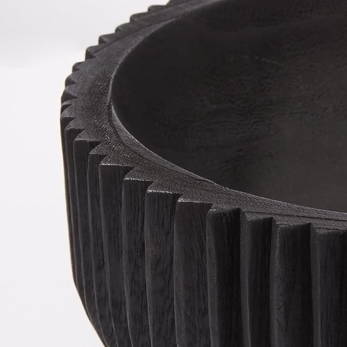 DN DECONATION Wooden Decorative Bowl, 9.84” Black Wood Fruit Bowl for Rustic Home Decor, Key Bowls for Farmhouse Decor Table Centerpiece Entryway Living Room Kitchen
