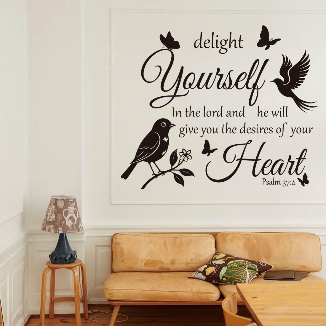 Bible Verse Wall Decal Inspirational Christian Wall Art with Birds & Butterflies | Easy to Apply Removable Vinyl Sticker for Home, Living Room, Bedroom, Church Decor