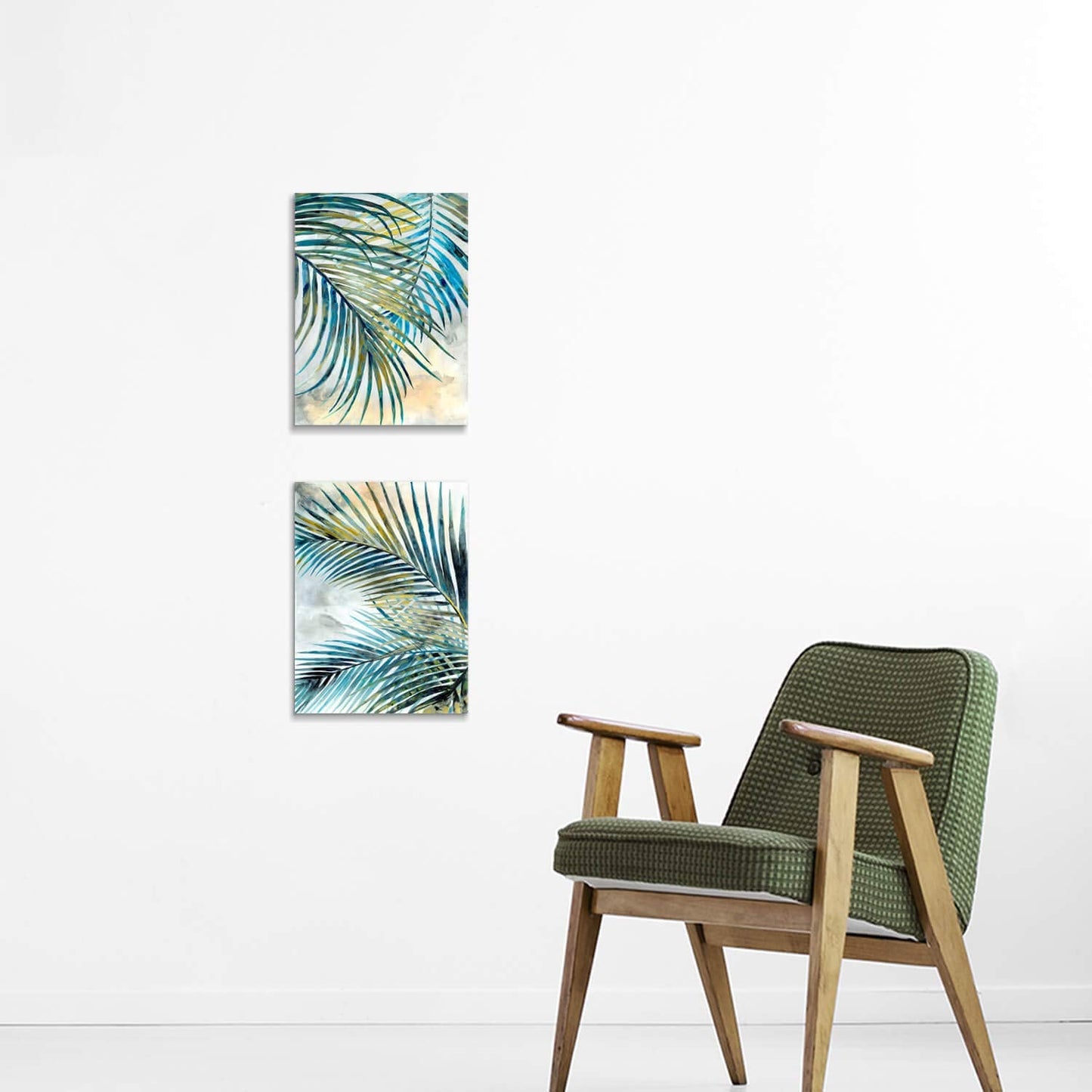 ARTISTIC PATH Abstract Palm Leaves Wall Art: Tropical Ferns Leaf Graphic Art Print on Wrapped Canvas Set for Dining Rooms (11" W x 16" H x 2 PCS,Multi-Sized)