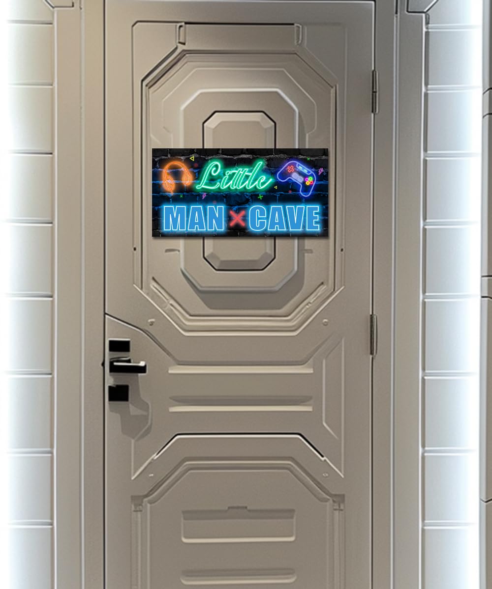 XIULUAN Gaming Room Decor Boys Stuff Kids Game Playroom Decorations Door Signs For Gamer Room Little Man Cave Wall Sign 10x5 Inches, Blue