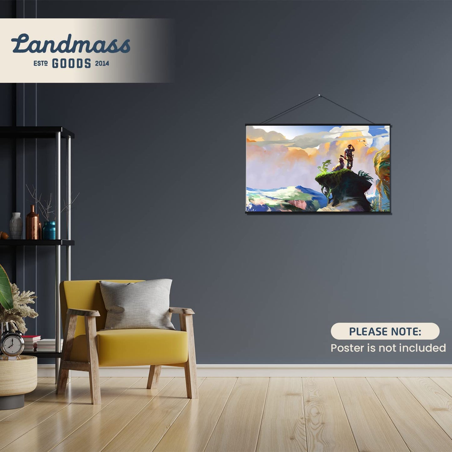 Landmass 30” Wide Black Magnetic Poster Hanger - 30x20 30x24 30x30 30x40 - Wood Hugger Frame for Posters, Prints, Photos, Pictures, Maps, Scrolls, and Artwork - Wall Hanging Wooden Frame