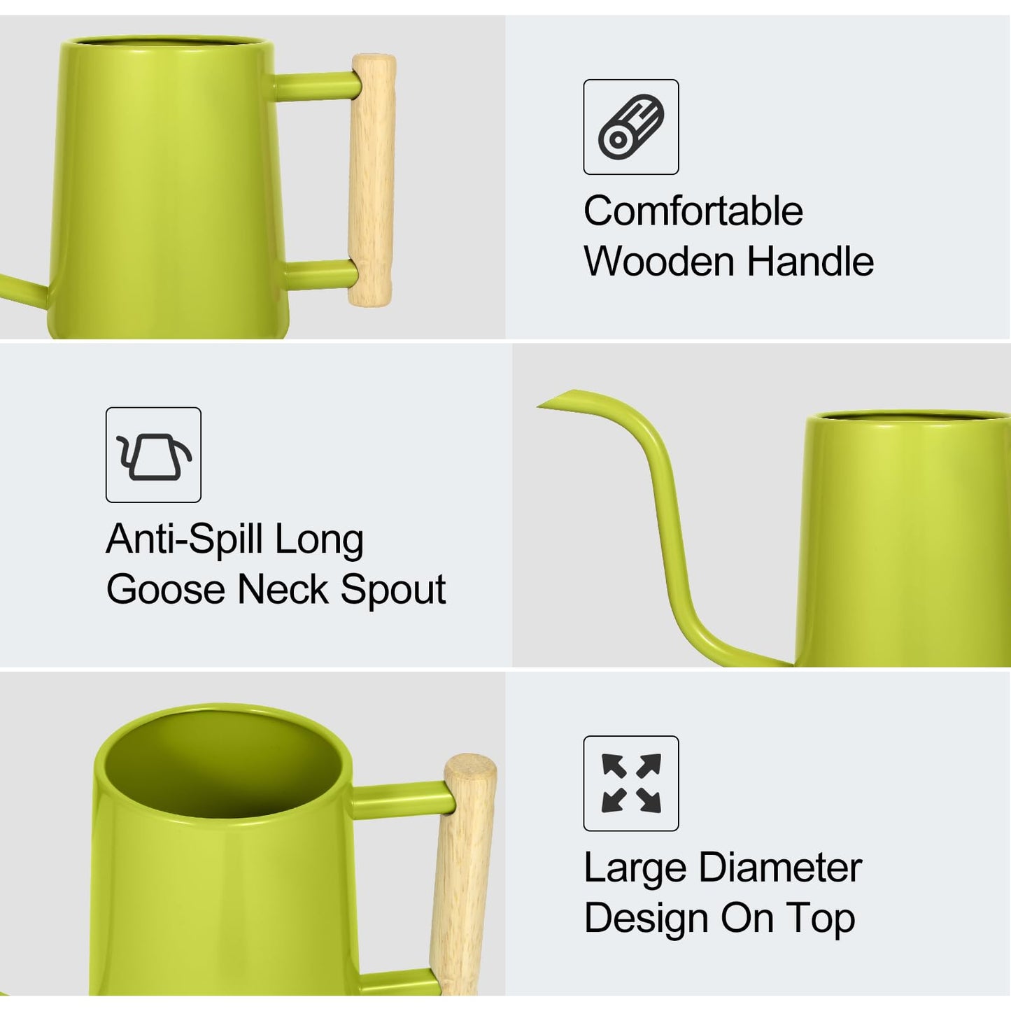 Watering Can Indoor Plants, 35 oz/1000 ml Metal Stainless Steel Watering Can Pot with Long Spout for Indoor House Plants Bonsai Outdoor Garden Flower Decorative (Bright Green)