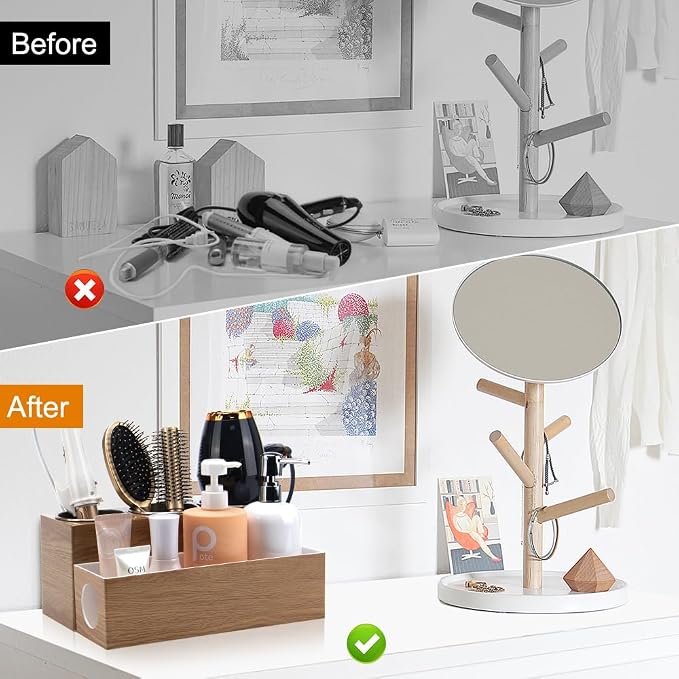 GFWARE Hair Tool Organizer - Bathroom Vanity Organizers and Storage, Hair Styling Accessories Hot Tools Organizer Hair Dryer, Blow Dryer, Curling Iron, Flat Iron, Hair Straightener, Wood