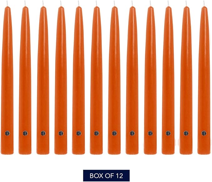 Colonial Candle Unscented Taper Candle, Handipt Collection, Pumpkin, 12 in, Pack of 12 - Up to 10 Hours Burn